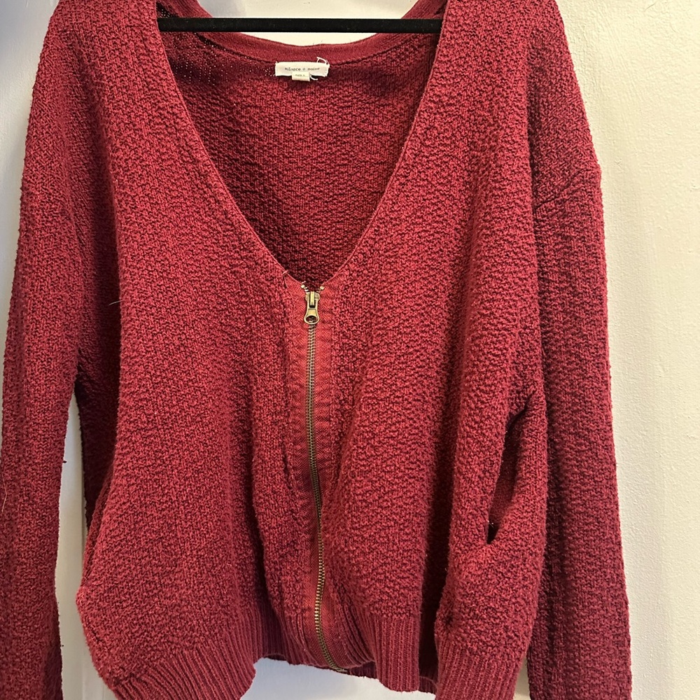 Silence + Noise Deep Red V-Neck Sweater